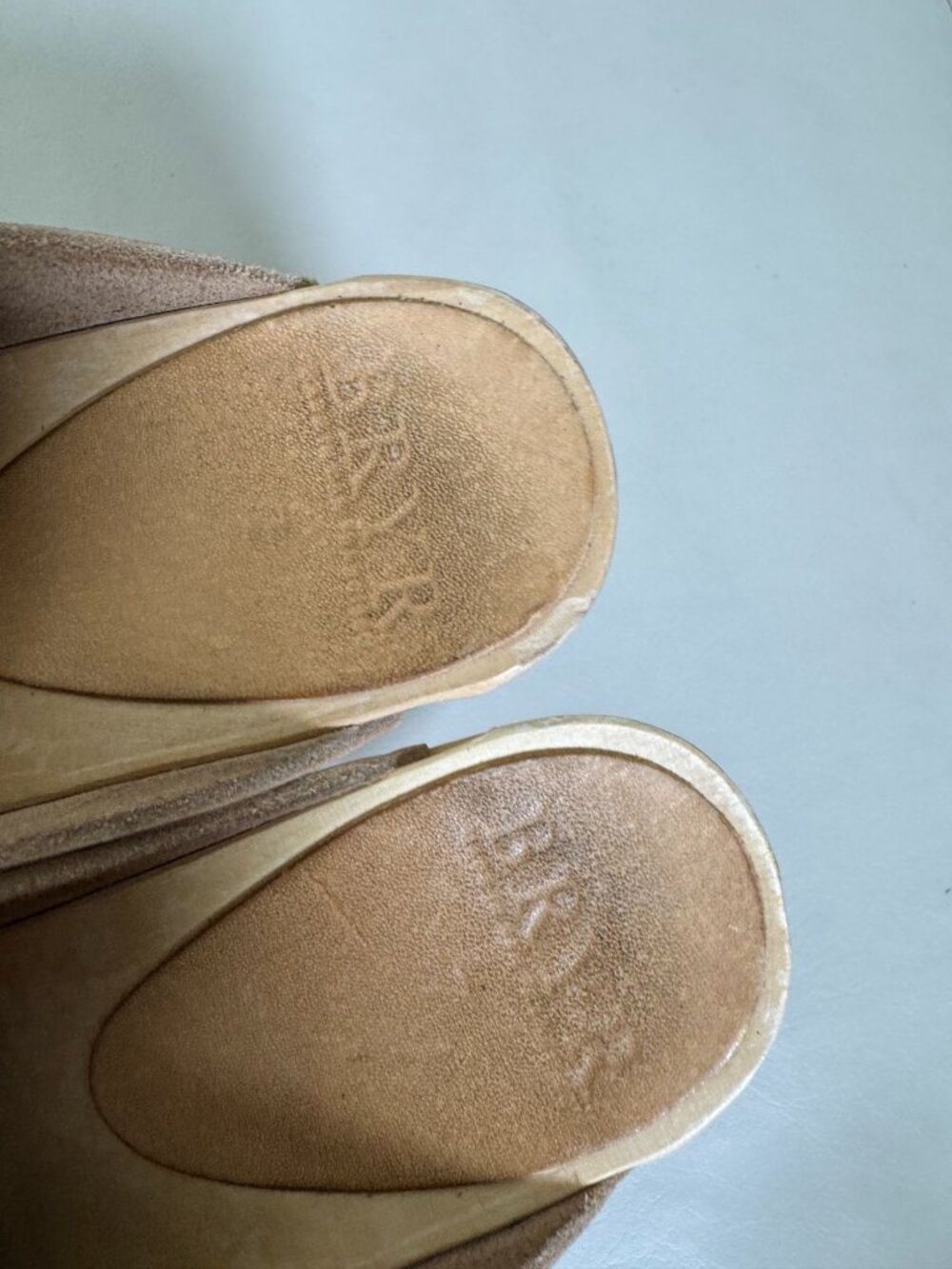 BRYR Tan Leather Classic Worker Clogs Wooden Soles 37 US sz 7 Mule Shoes Heeled - Picture 14 of 16